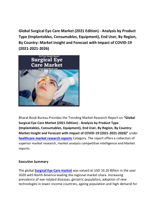 Global Surgical Eye Care Market 2021 Regions, Forecast to 2021-2026