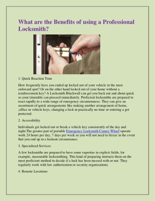 Professional Locksmith in Blackwall.