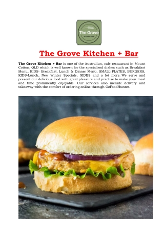 5% Off - The Grove Kitchen Bar Menu Mount Cotton, QLD