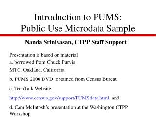 Introduction to PUMS: Public Use Microdata Sample