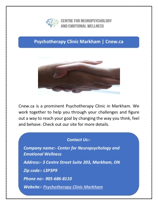 Psychotherapy Clinic Markham | Cnew.ca