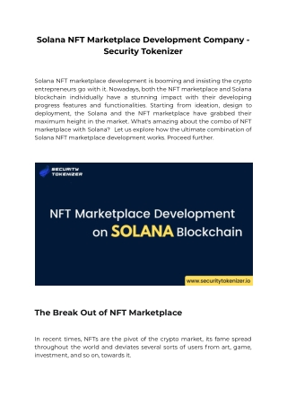 Solana NFT Marketplace Development Company - Security Tokenizer