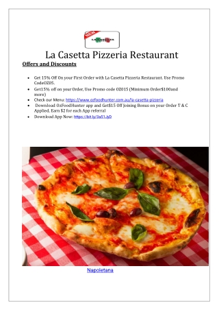 15% off - La Casetta Pizzeria Menu Italian Restaurant in Scullin, ACT