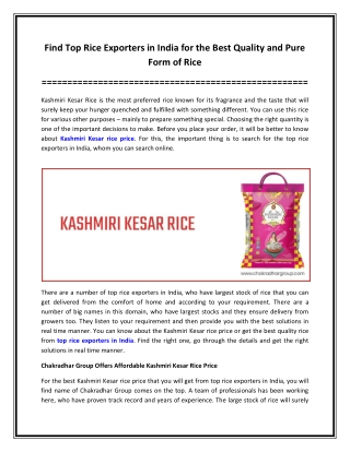 Find Top Rice Exporters in India for the Best Quality and Pure Form of Rice