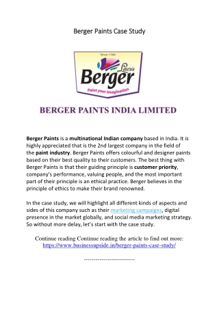 Berger Paints Case Study