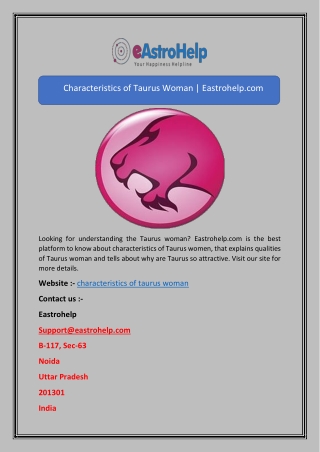Characteristics of Taurus Woman | Eastrohelp.com
