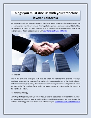 Things you must discuss with your franchise lawyer California