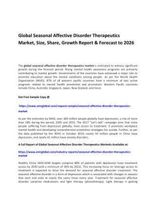 Global Seasonal Affective Disorder Therapeutics Market