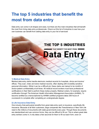 The top 5 industries that benefit the most from data entry
