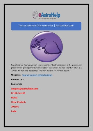 Taurus Woman Characteristics | Eastrohelp.com