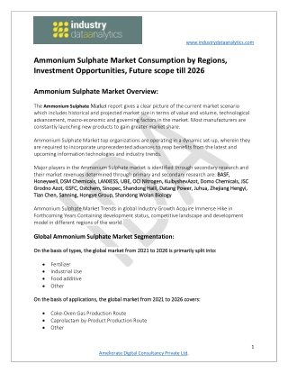 Ammonium Sulphate Market Rising Demands, Revolutionary Growth and Forecast 2026