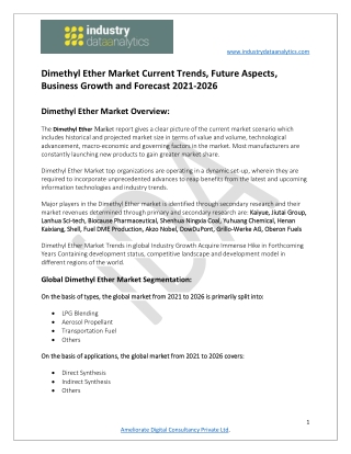 Dimethyl Ether Market Future Growth and Forecast 2026