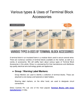 Various types & Uses of Terminal Block Accessories