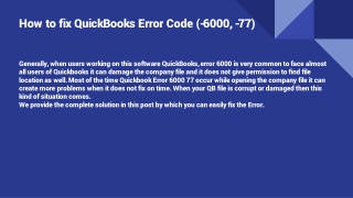 How to fix QuickBooks Error Code (-6000, -77)