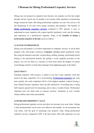 Benefits of hiring professional carpentry services