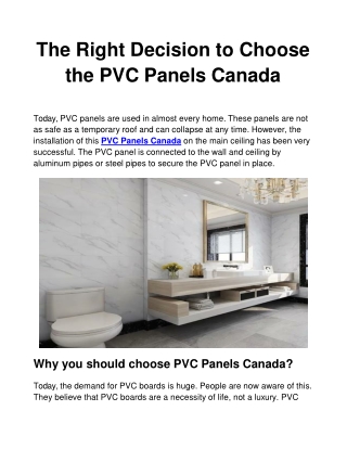 The Right Decision to Choose the PVC Panels Canada