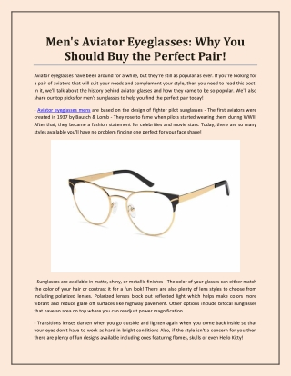 Men's Aviator Eyeglasses: Why You Should Buy the Perfect Pair!
