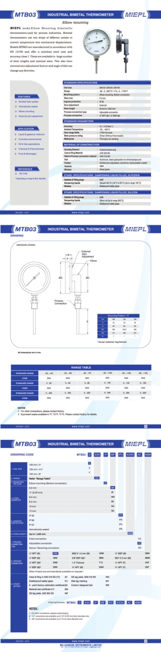 MTB03 Elbow Mounting Industrial Bimetal Thermometer | MIEPL