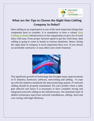 What are the Tips to Choose the Right Data Cabling Company in Dubai?