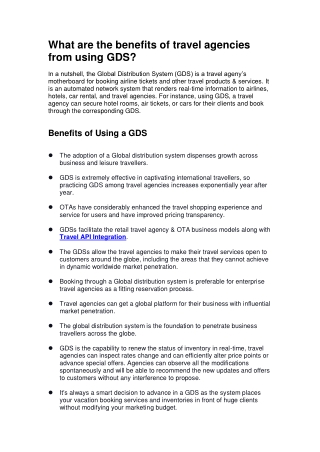 What are the benefits of travel agencies from using GDS