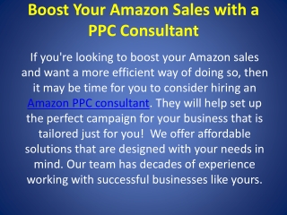 Boost Your Amazon Sales with Amazon PPC Consultant ppt