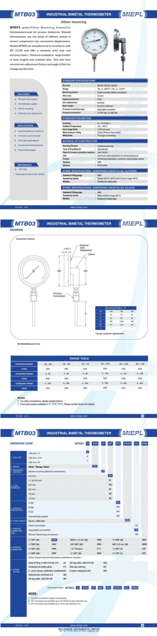 MTB03 Elbow Mounting Industrial Bimetal Thermometer | MIEPL