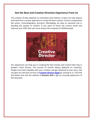 Get the Best and Creative Direction Experience From Us