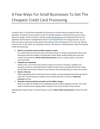 A Few Ways For Small Businesses To Get The Cheapest Credit Card Processing