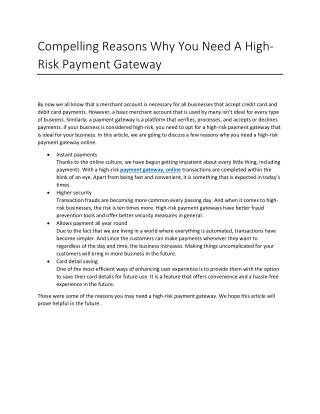 Compelling Reasons Why You Need A High-Risk Payment Gateway