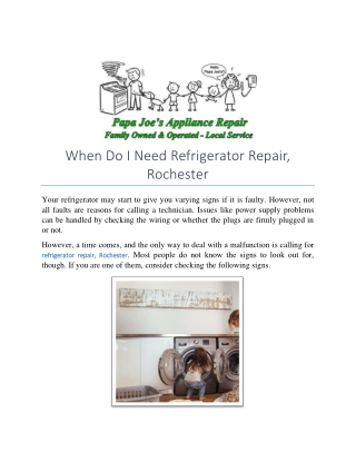 When Do I Need Refrigerator Repair, Rochester