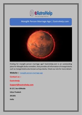 Manglik Person Marriage Age | Eastrohelp.com