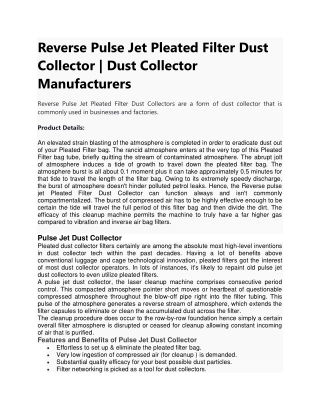 Reverse Pulse Jet Pleated Filter Dust Collector-converted