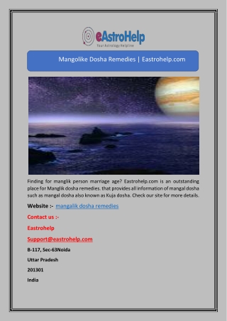 Mangolike Dosha Remedies | Eastrohelp.com