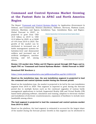 Command and Control Systems Market Growing at the Fastest Rate in APAC and North