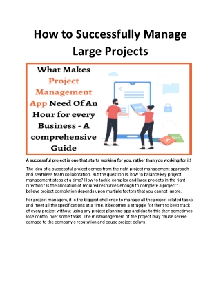 Learn how to manage large projects effectively and optimally. Get quality projec
