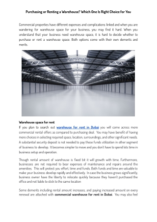 Purchasing or Renting a Warehouse? Which One Is Right Choice for You