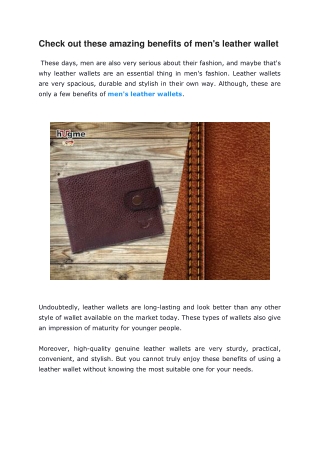 Check out these amazing benefits of men's leather wallet