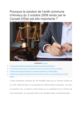 L'arrêt commune d’Annecy du 3 octobre 2008 est-il important ?