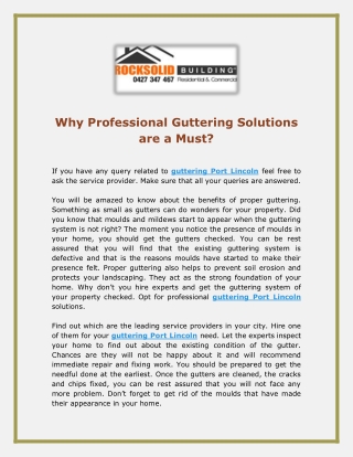 Why Professional Guttering Solutions are a Must