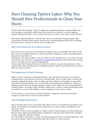 Duct Cleaning Taylors Lakes