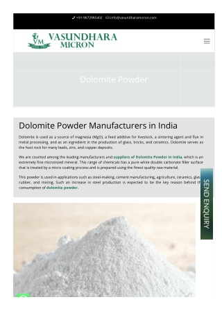 dolomite powder manufacturer and supplier in India