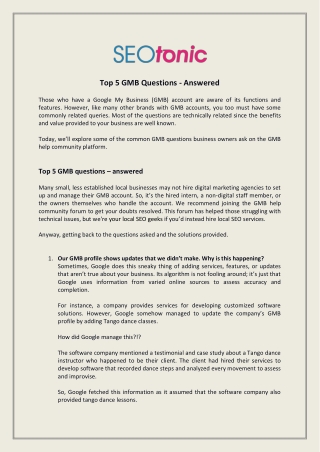 SEOTonic - Top 5 GMB Questions – Answered