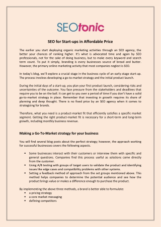 SEOTonic - SEO for Start-ups in Affordable Price