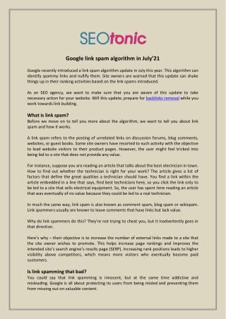 SEOTonic - Google link spam algorithm in July’21