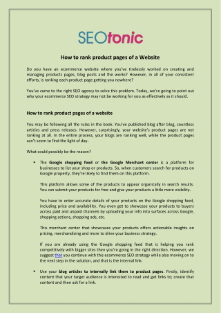 SEOTonic - How to rank product pages of a Website