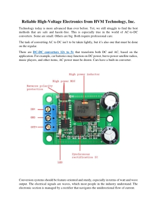 Reliable High-Voltage Electronics from HVM Technology, Inc.