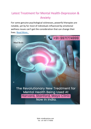 Latest Treatment for Mental Health-Depression & Anxiety