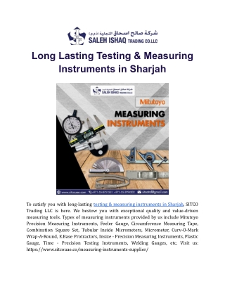 Long Lasting Testing & Measuring Instruments in Sharjah