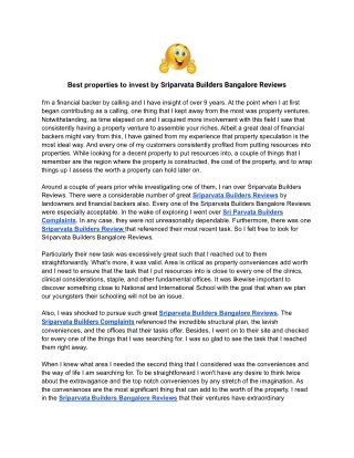 Best properties to invest by Sriparvata Builders Bangalore Reviews