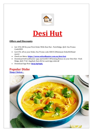 15% Off - Desi Hut Indian Restaurant - Park Ridge, QLD